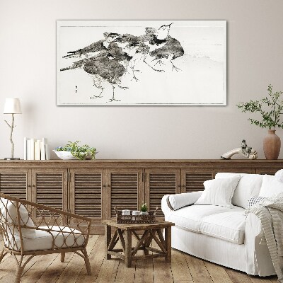 Schilderij op glas Een zwerm vogels tegen een witte achtergrond