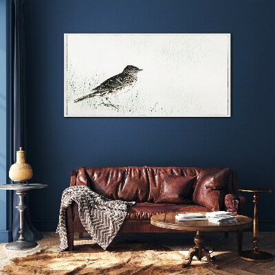 Foto op glas Een vogel op het gras