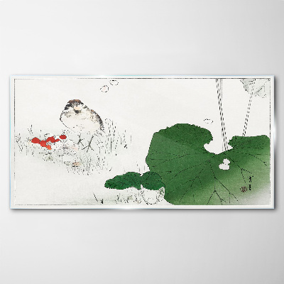 Glas foto Een gevleugelde gast in een groene omgeving