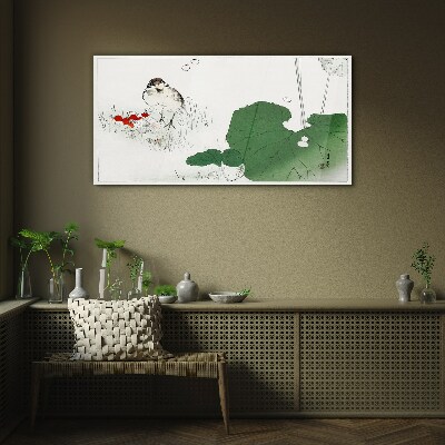 Glas foto Een gevleugelde gast in een groene omgeving