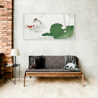 Glas foto Een gevleugelde gast in een groene omgeving