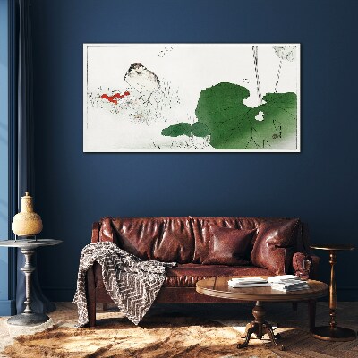 Glas foto Een gevleugelde gast in een groene omgeving