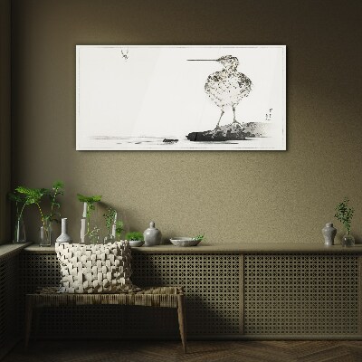 Foto op glas Een vogel op een minimalistische achtergrond