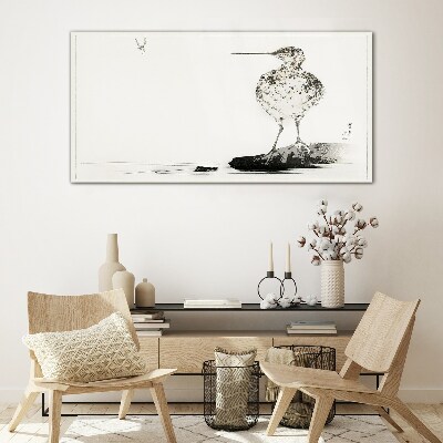 Foto op glas Een vogel op een minimalistische achtergrond