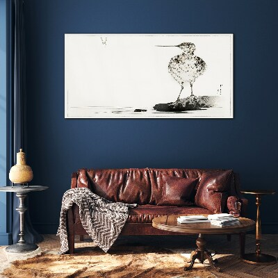 Foto op glas Een vogel op een minimalistische achtergrond