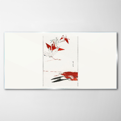 Glas foto Rode vogels op een witte achtergrond