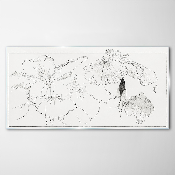 Schilderij op glas Bloemige composities in delicate lijnen