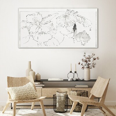 Schilderij op glas Bloemige composities in delicate lijnen