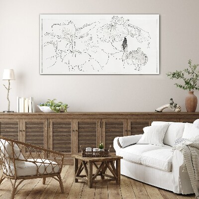 Schilderij op glas Bloemige composities in delicate lijnen