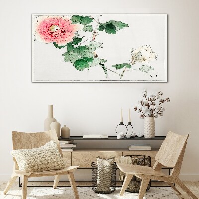 Foto op glas Bloemstuk met roze pioenroos