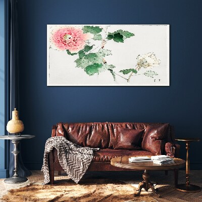 Foto op glas Bloemstuk met roze pioenroos