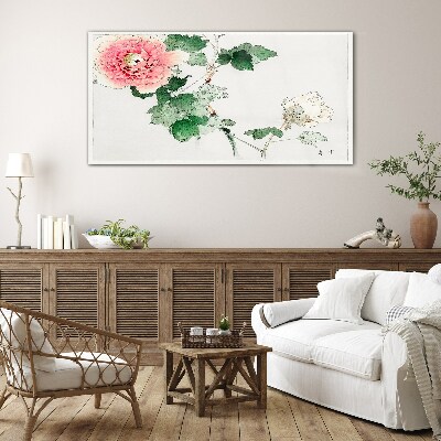 Foto op glas Bloemstuk met roze pioenroos