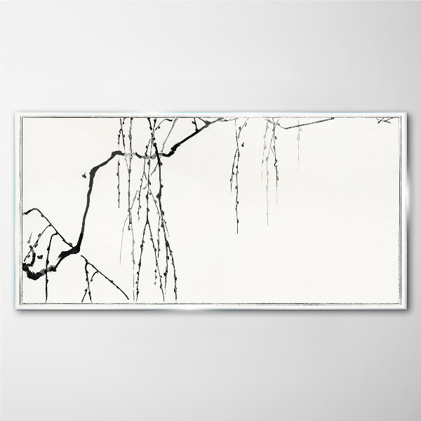 Foto op glas Delicate takken in monochrome tinten