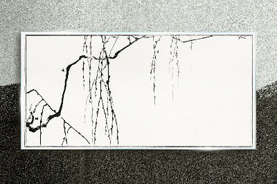 Foto op glas Delicate takken in monochrome tinten