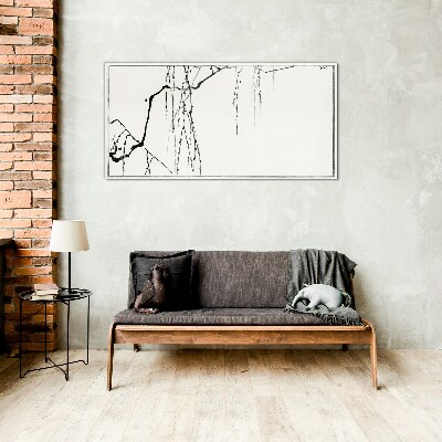 Foto op glas Delicate takken in monochrome tinten