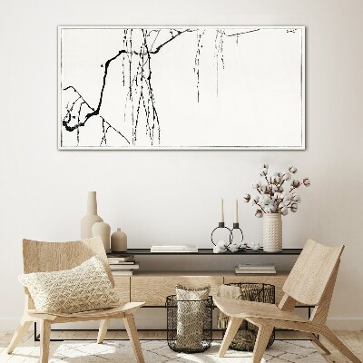 Foto op glas Delicate takken in monochrome tinten