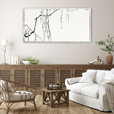 Foto op glas Delicate takken in monochrome tinten