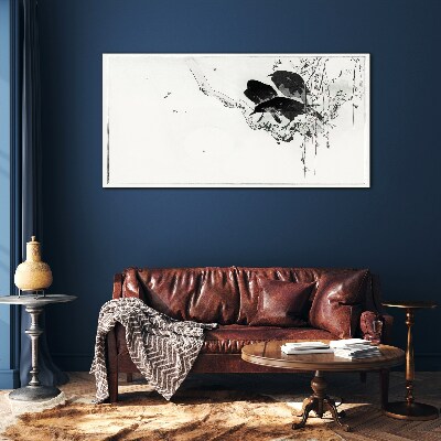 Schilderij op glas Zwarte vogels op een tak