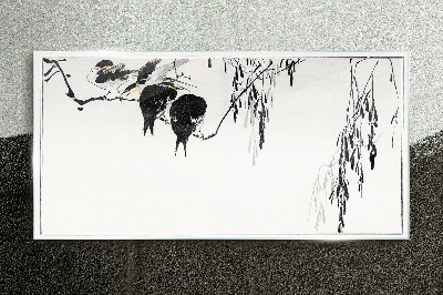 Schilderij op glas Vogels op een tak in het wit