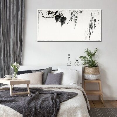 Schilderij op glas Vogels op een tak in het wit