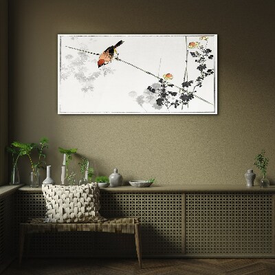 Glas foto Een vogel op een tak met bloemen