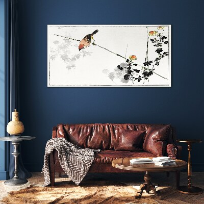 Glas foto Een vogel op een tak met bloemen