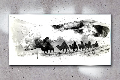 Foto op glas Caravan in zwart-wit