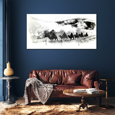 Foto op glas Caravan in zwart-wit