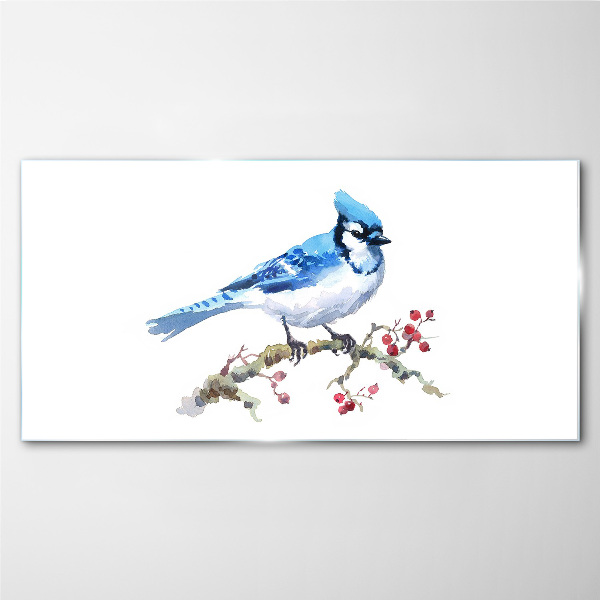 Schilderij op glas Blauwe vogel op een tak