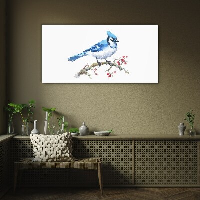 Schilderij op glas Blauwe vogel op een tak