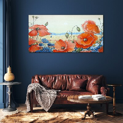 Foto op glas Een bloemenlandschap in pastelkleuren