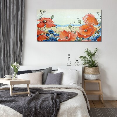 Foto op glas Een bloemenlandschap in pastelkleuren