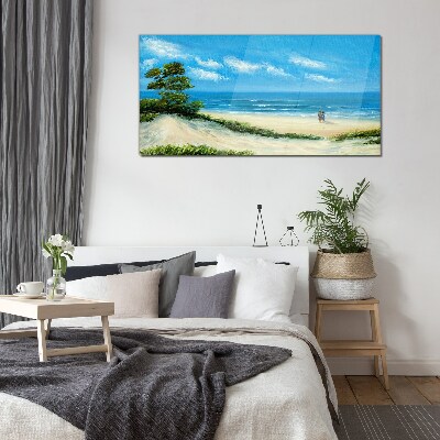 Schilderij op glas Een romantische wandeling langs de zee