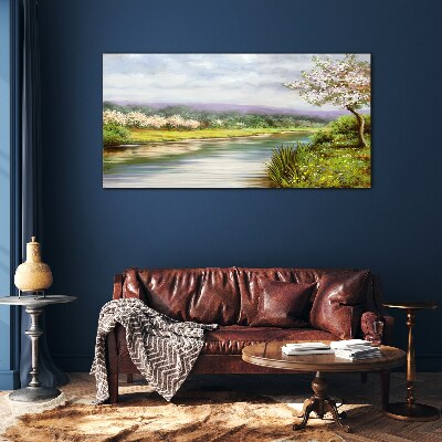 Glas foto Lentelandschap aan de rivier