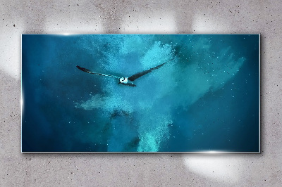 Foto op glas Een vogel in de blauwe ruimte