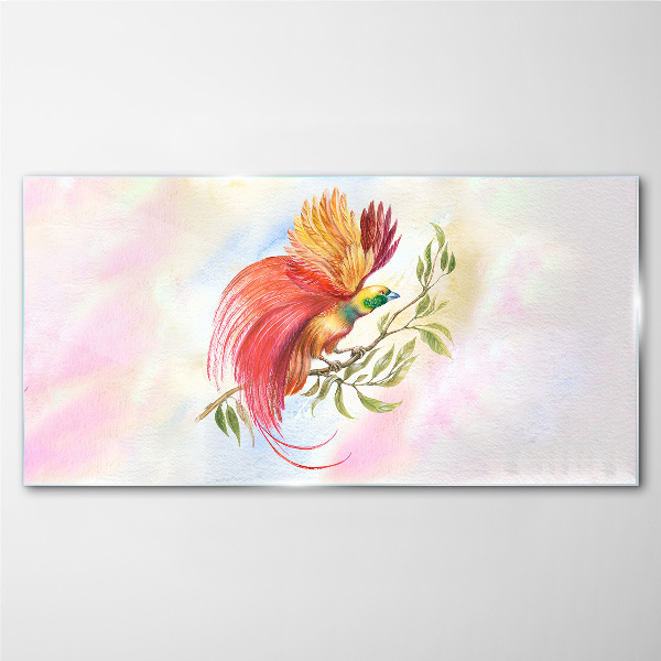 Schilderij op glas Een kleurrijke vogel op een tak