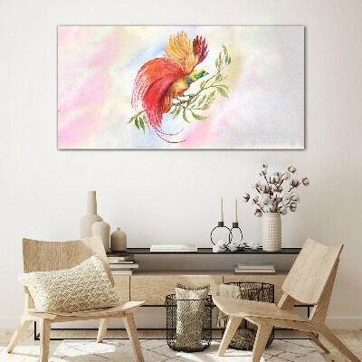 Schilderij op glas Een kleurrijke vogel op een tak