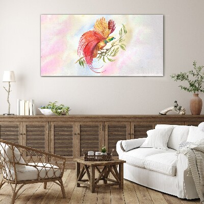 Schilderij op glas Een kleurrijke vogel op een tak