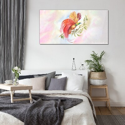 Schilderij op glas Een kleurrijke vogel op een tak