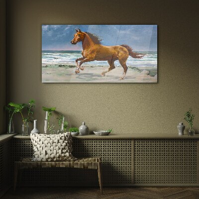 Foto op glas Galopperend paard door onbekende kunstenaar