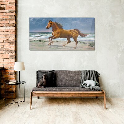 Foto op glas Galopperend paard door onbekende kunstenaar