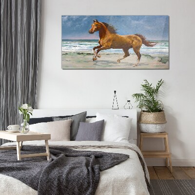 Foto op glas Galopperend paard door onbekende kunstenaar