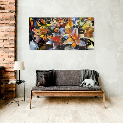 Glas foto Bloemenabstractie in intense kleuren