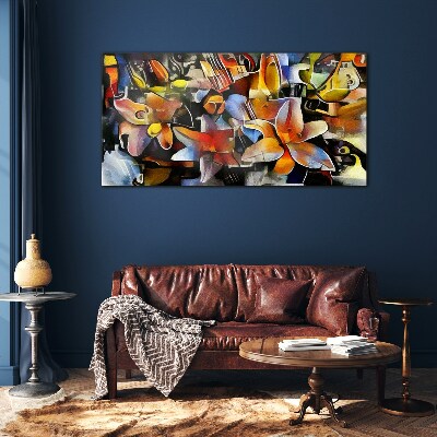 Glas foto Bloemenabstractie in intense kleuren