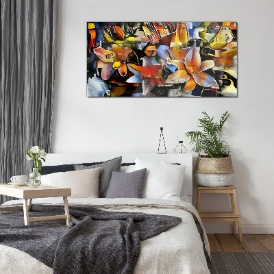 Glas foto Bloemenabstractie in intense kleuren