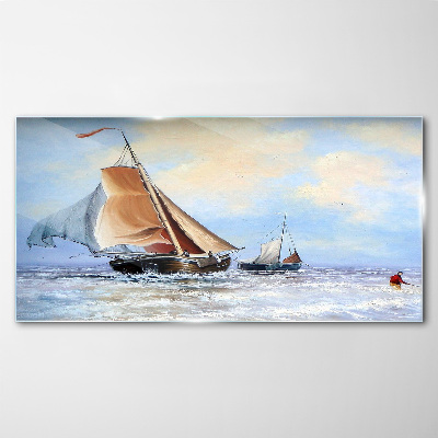 Foto op glas Zeilen op de golven