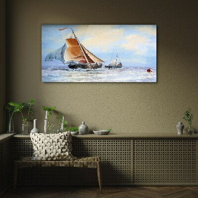 Foto op glas Zeilen op de golven