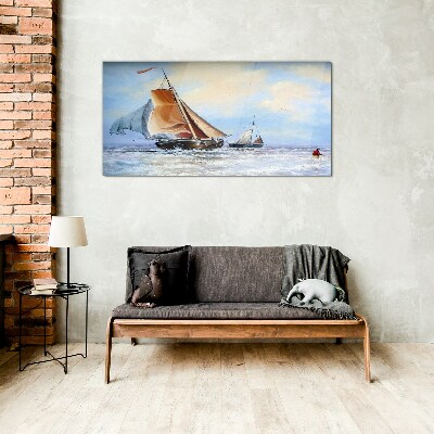 Foto op glas Zeilen op de golven