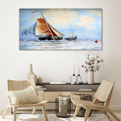 Foto op glas Zeilen op de golven