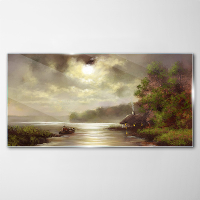 Schilderij op glas Een vredig landschap aan het water